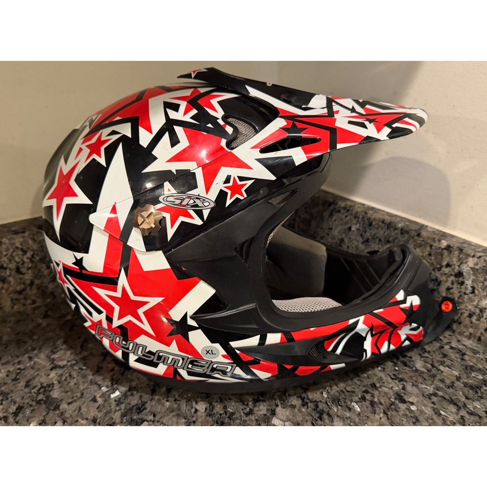 Fulmer AF-SIX Motocross Helmet Red White Black Star Graphic Size XL DOT SNELL